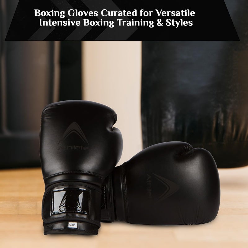 Athllete Men's Boxing Gloves 16 oz, Training & Sparring, Black/Black - Image 5